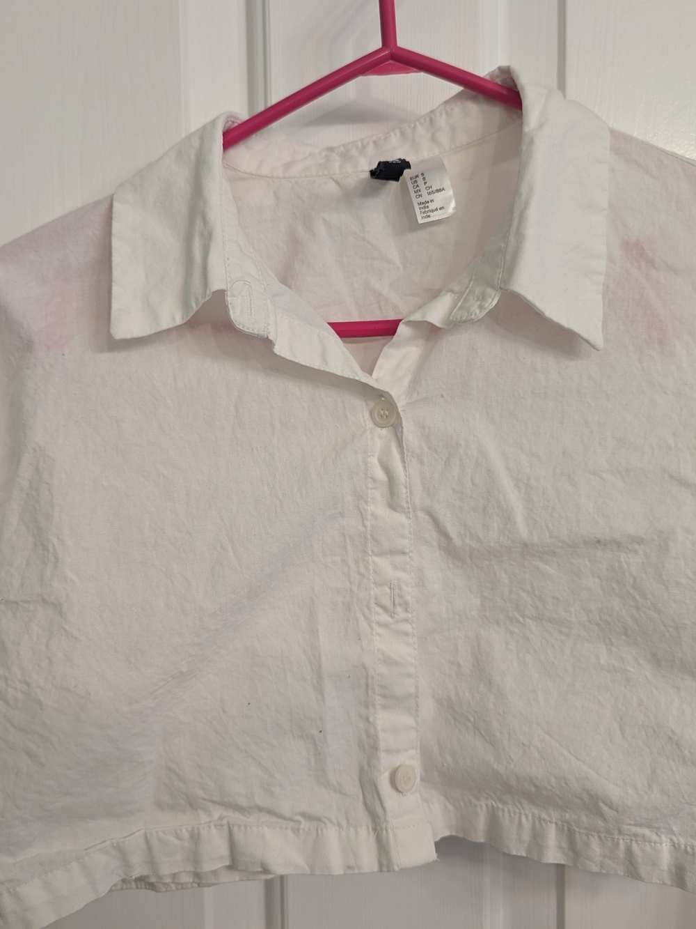 Cropped White Button-Front Collared Shirt